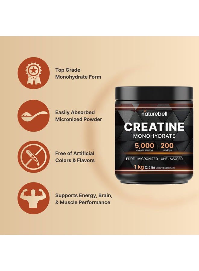 NatureBell Creatine Monohydrate Powder 1,000g, 5,000mg Per Serving | Micronized, Pure & Unflavored | Pre-Workout Muscle Support | Keto, Vegan, Filler-Free | 200 Servings (2.2 lb) - Image 3